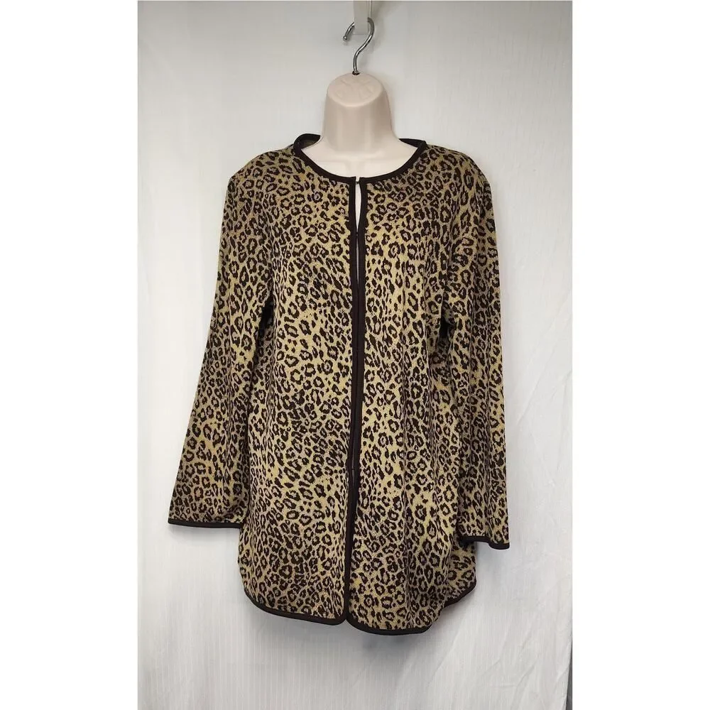 Nina Leonard Leopard Animal Print Matching Scarf Long Sleeve Cardigan Sweater M - Picture 2 of 11